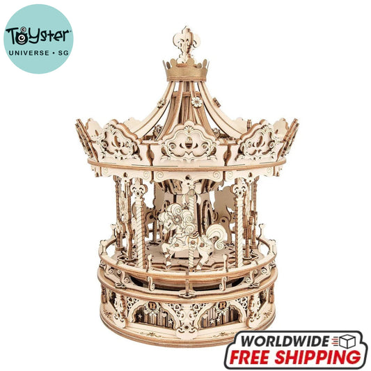 Robotime Rokr Romantic Carousel Mechanical Music Box 3D Wooden Puzzle Amk62 Dropship