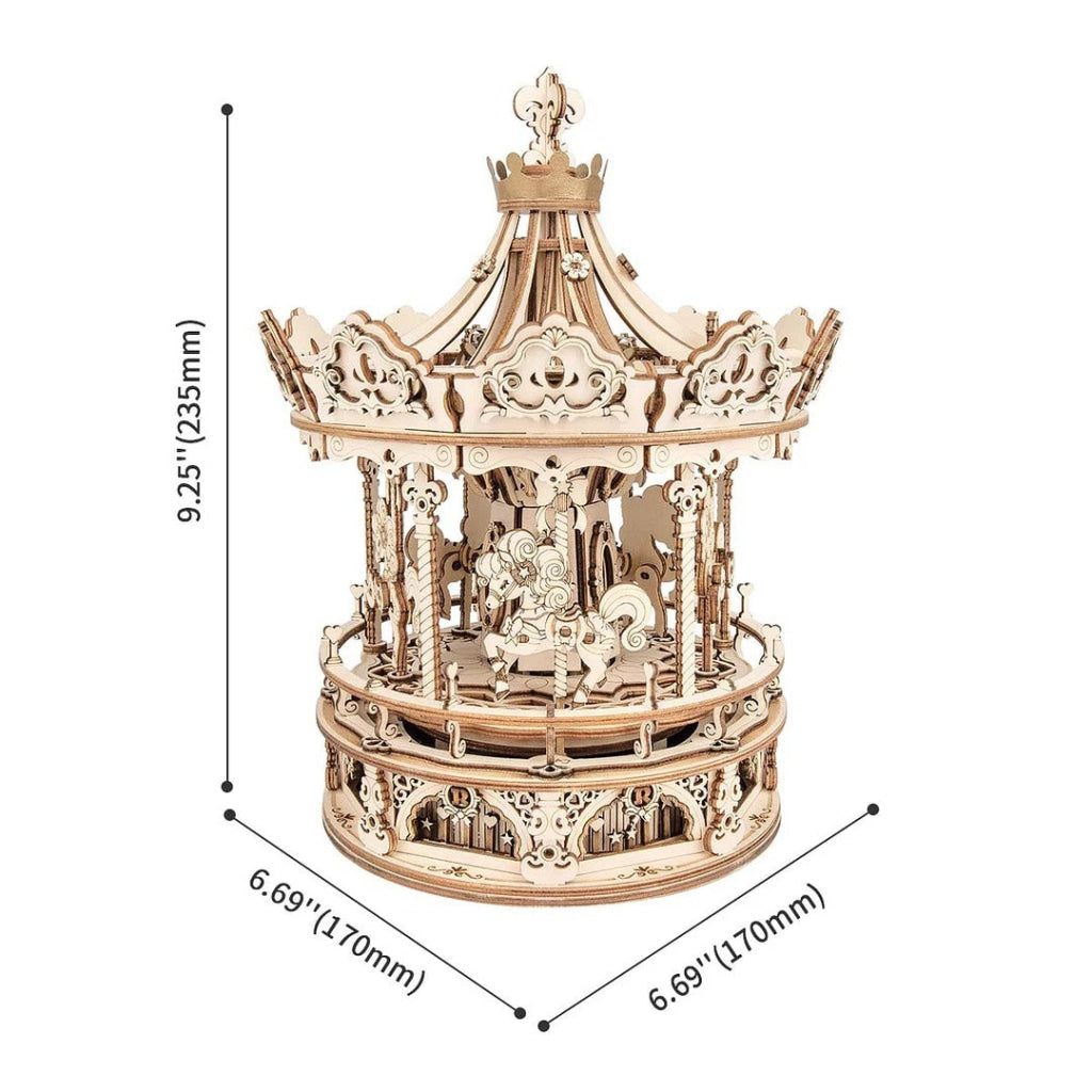 Robotime Rokr Romantic Carousel Mechanical Music Box 3D Wooden Puzzle Amk62 Dropship