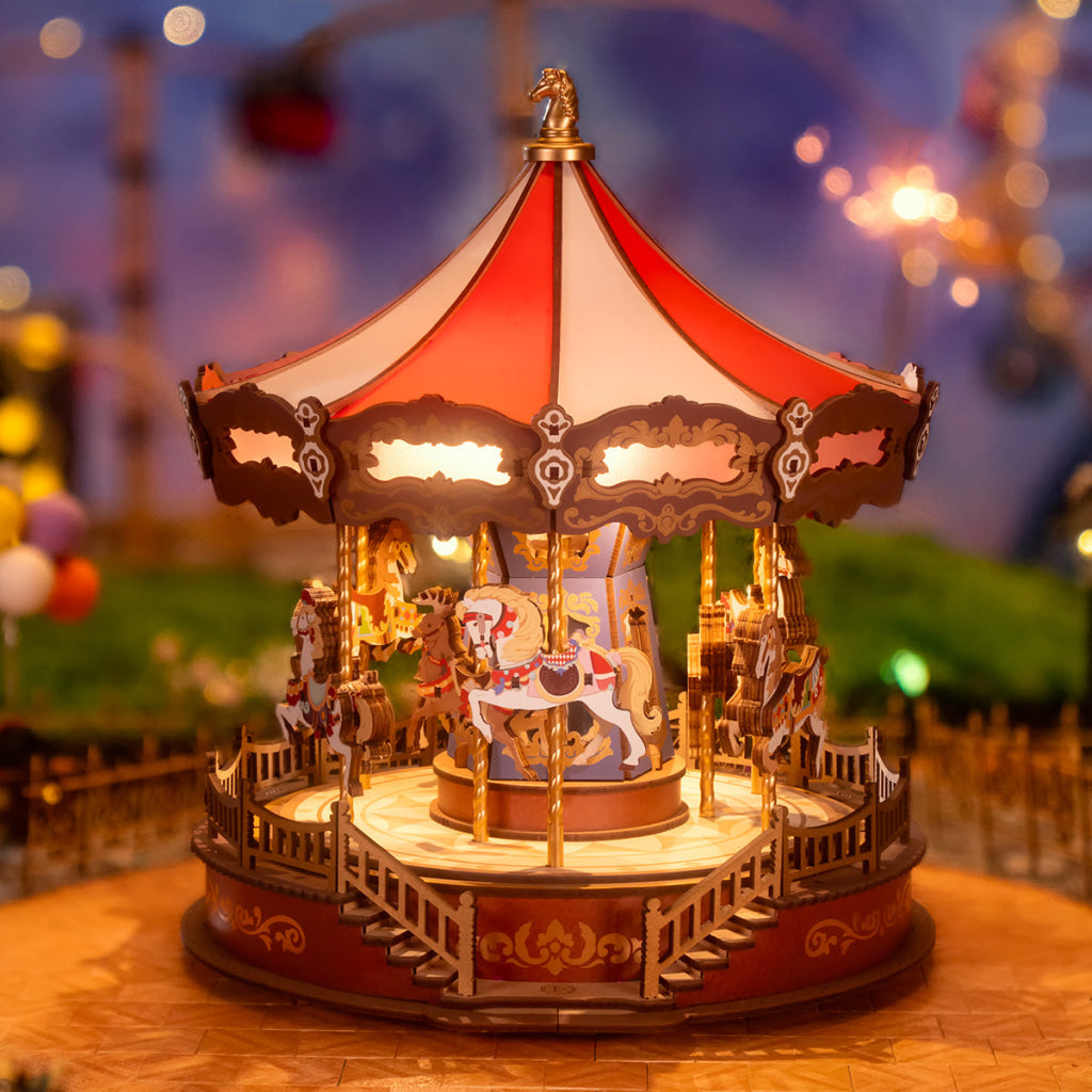 Robotime Rolife Classic Carousel 3D Wooden Puzzle AMC01 Dropship