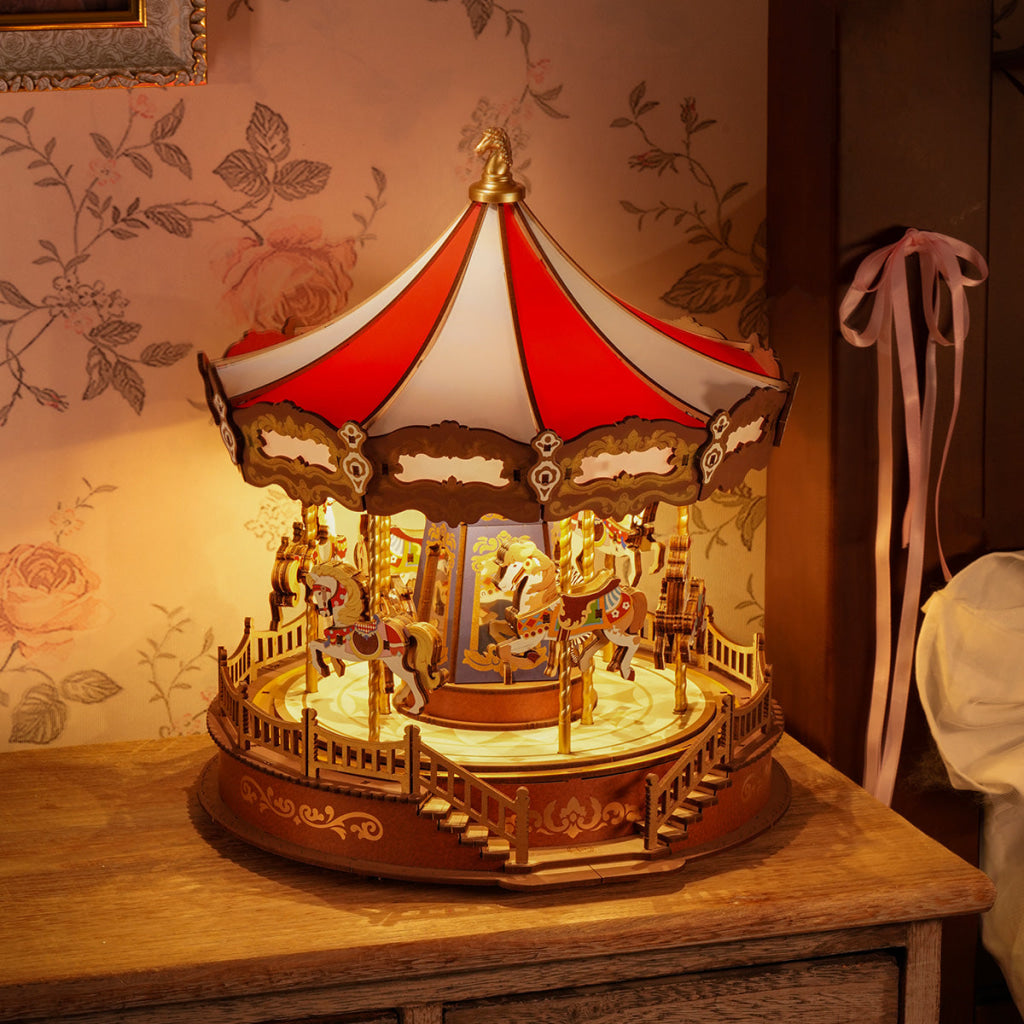Robotime ROKR Romantic Carousel Mechanical Music Box 3D Wooden