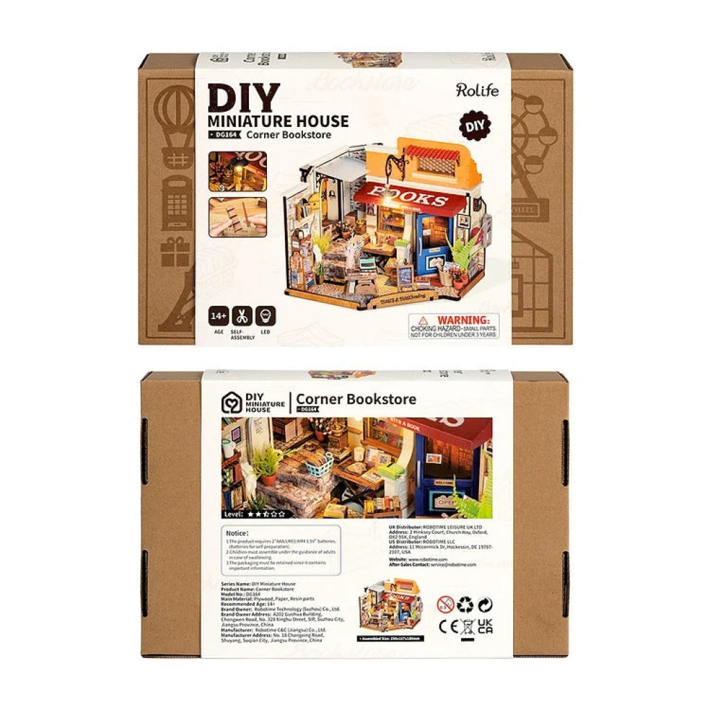 Robotime Rolife Corner Bookstore Diy Miniature House Kit Dg164 Dropship