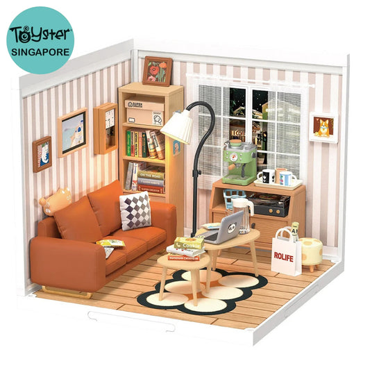 Robotime Rolife Cozy Living Lounge Diy Plastic Miniature House Dw007 Dropship