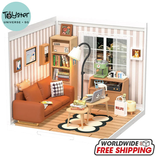 Robotime Rolife Cozy Living Lounge Diy Plastic Miniature House Dw007 Dropship