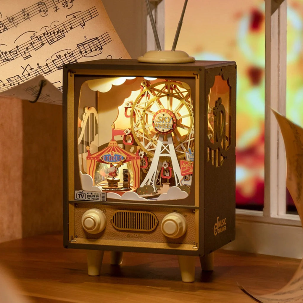 Robotime Rolife Sunset Carnival Diy Music Box 3D Wooden Puzzle Amt01 Dropship
