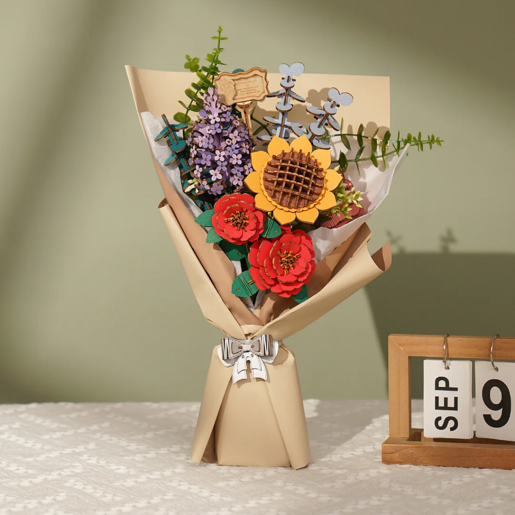 Robotime Rowood Diy Wooden Flower Bouquet 3D Puzzle Tw01H Dropship