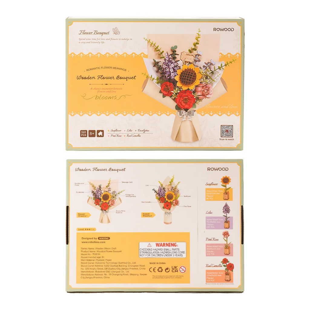 Robotime Rowood Diy Wooden Flower Bouquet 3D Puzzle Tw01H Dropship
