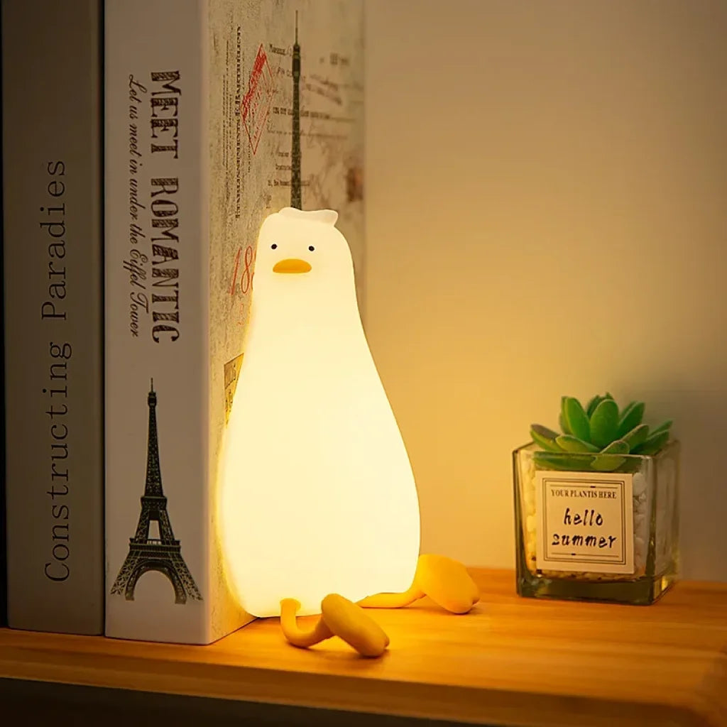 Silicone Cute Lying Flat Duck Night Light - Yellow