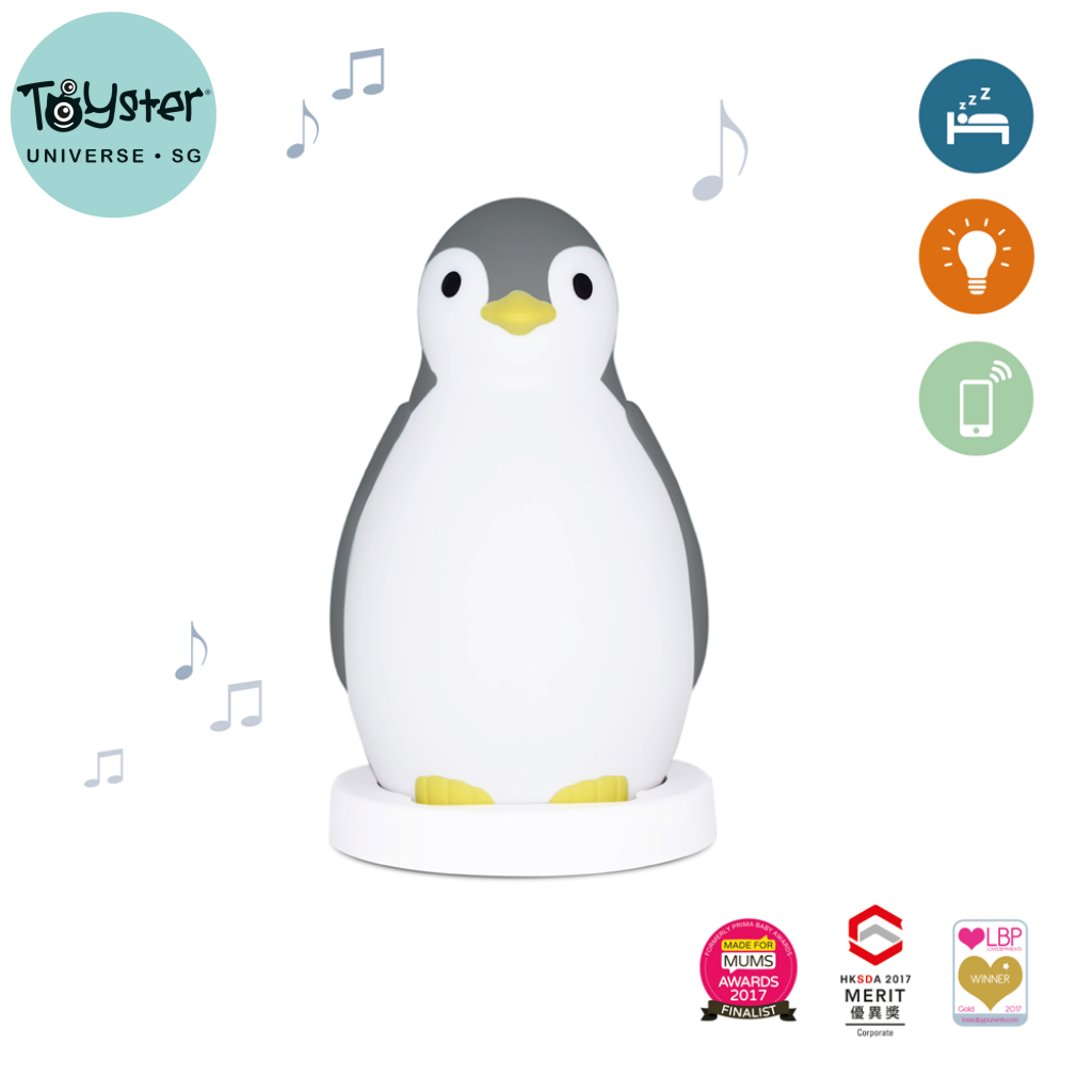 Sleep Trainer with Nightlight and Wireless Speaker - Pam the Penguin - Grey - Nightlight