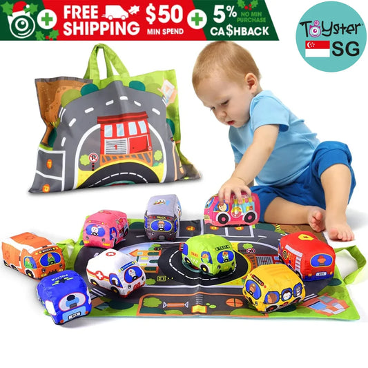 Soft Cloth Car Toy Set With Play Mat And 9 Vehicle