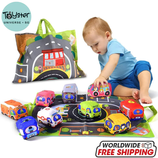 Soft Cloth Car Toy Set With Play Mat And 9 Vehicle