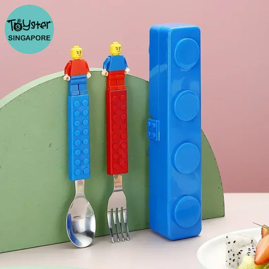 Stainless Steel Kids Brick Fork Spoon Set