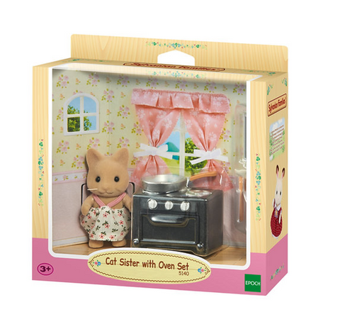 Sylvanian Families Cat Sister With Oven Set