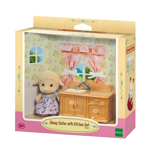 Sylvanian Families Sheep Sister With Kitchen Set