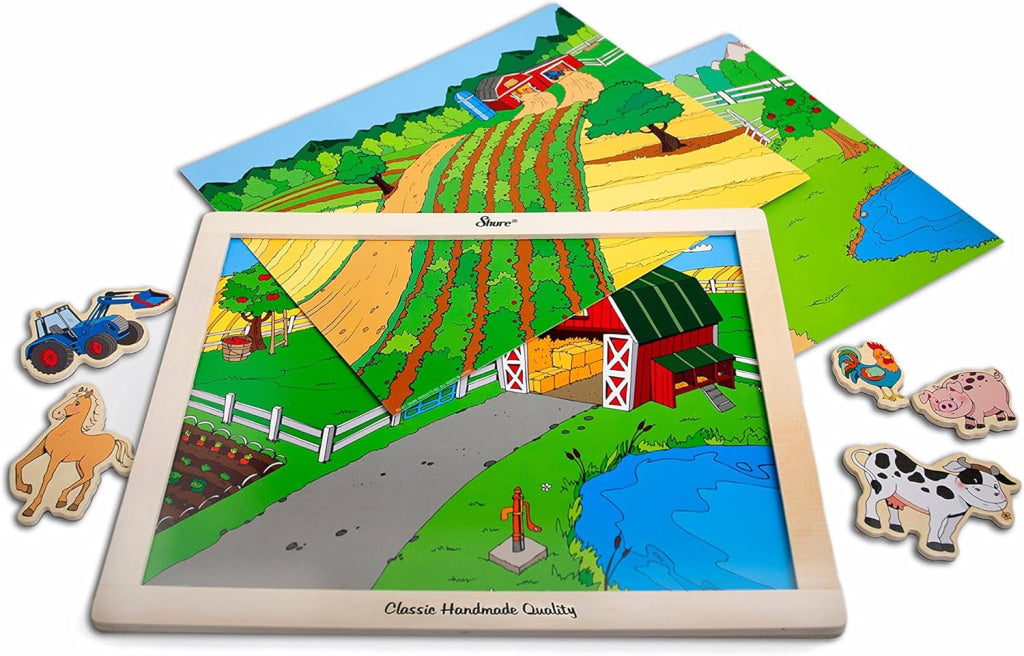 T.S. Shure Magnetic Wooden Playboard Farm Animals Horses & Vehicles - T.S. Shure
