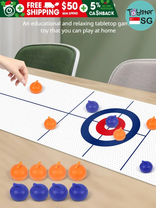 Tabletop Curling Game With 8 Rollers & Shuffleboard Pucks