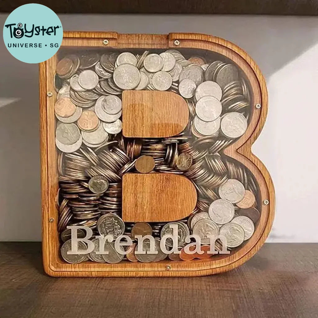 Twenty Six Letters Piggy Bank Wooden Coin