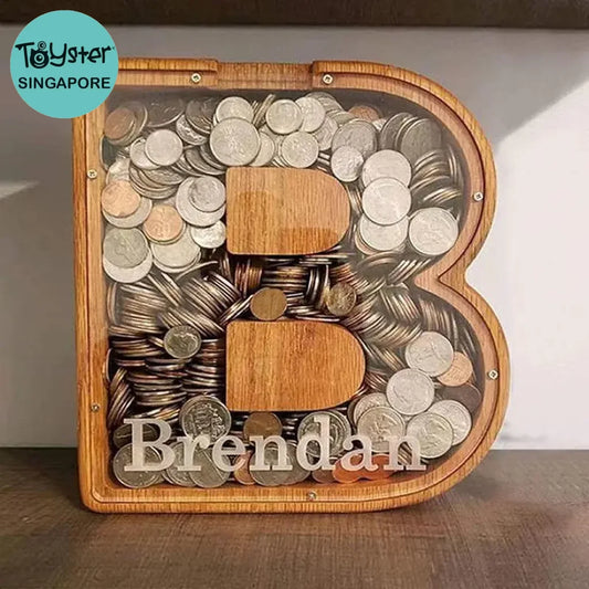 Twenty Six Letters Piggy Bank Wooden Coin