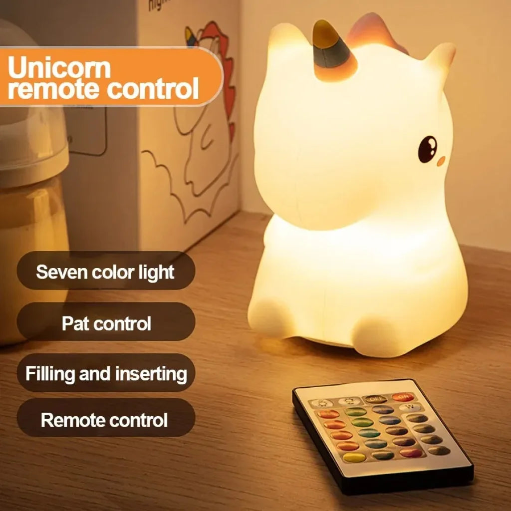 Unicorn Cute Silicone LED Night Light - 7 Colors With Remote