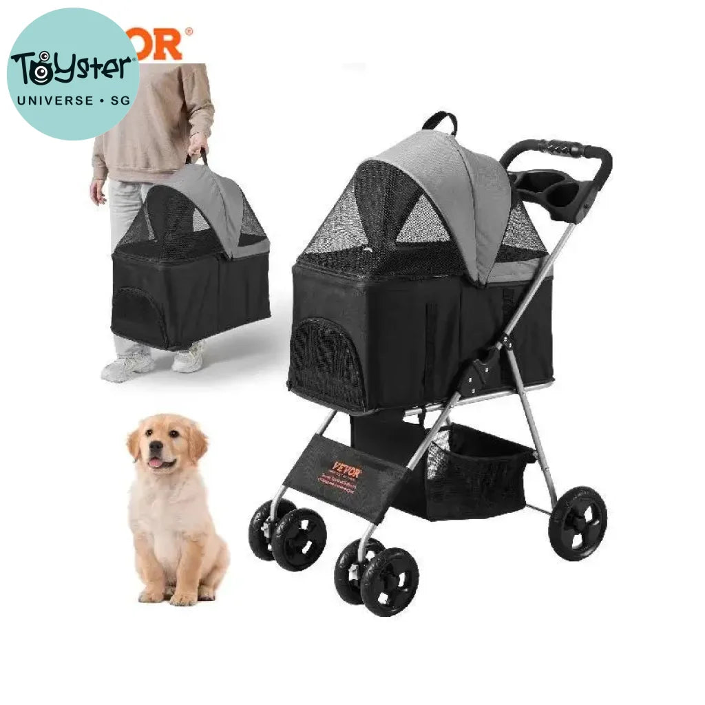 VEVOR 35lbs 4 Wheels Pet Stroller with Brakes Storage Basket