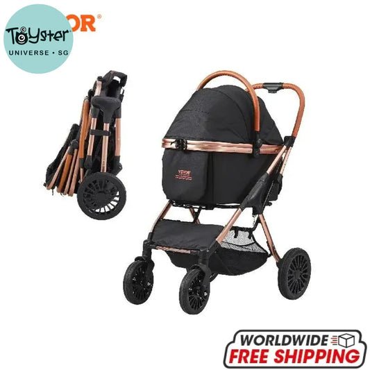 VEVOR 66 lbs Pet Stroller Foldable with Brakes Storage Basket