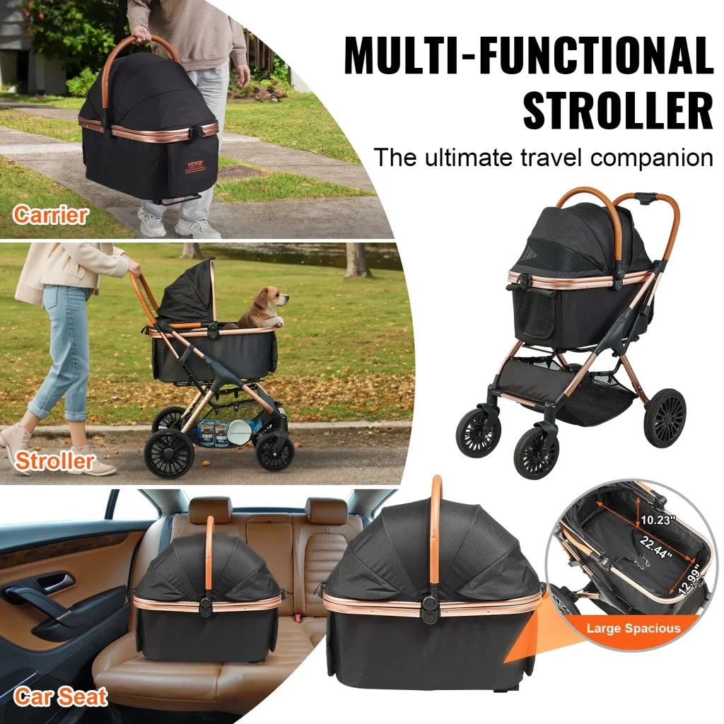 VEVOR 66 lbs Pet Stroller Foldable with Brakes Storage Basket