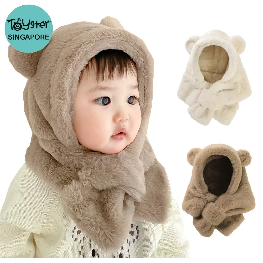 Winter Baby Hat Scarf One-Piece Faux Fur