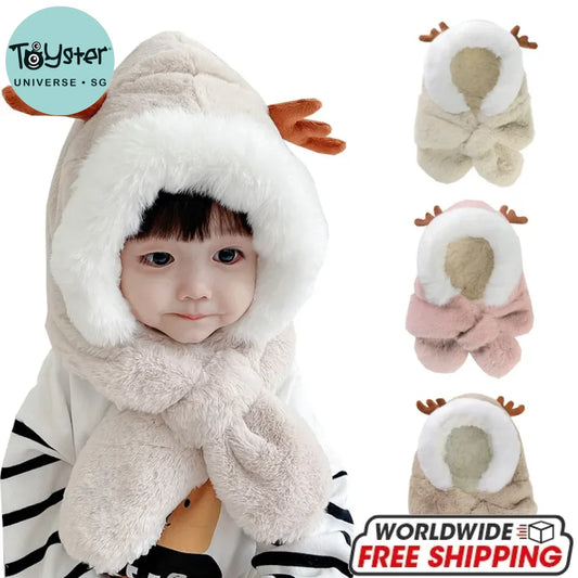 Winter Baby Hat Scarf One-Piece Faux Fur 6-30M