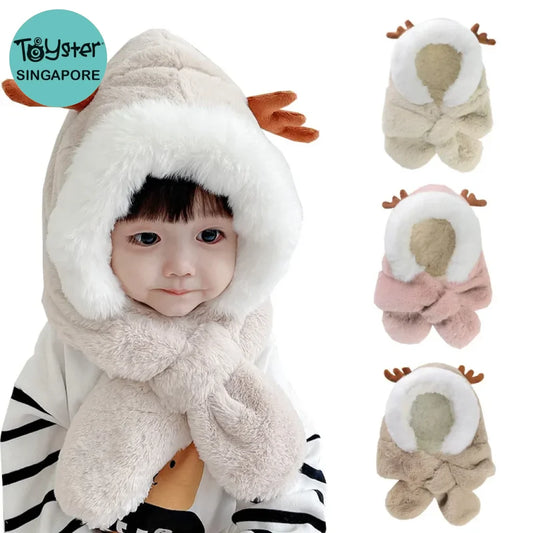 Winter Baby Hat Scarf One-Piece Faux Fur 6-30M