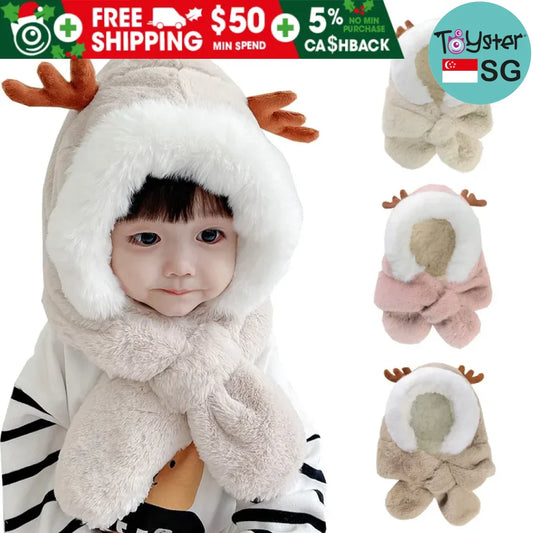 Winter Baby Hat Scarf One-Piece Faux Fur 6-30M