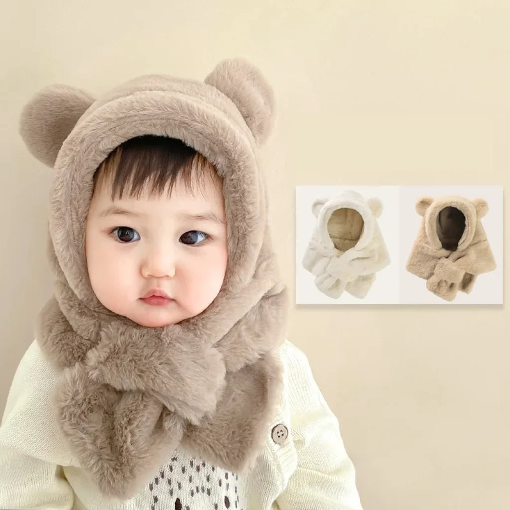 Winter Baby Hat Scarf One-Piece Faux Fur