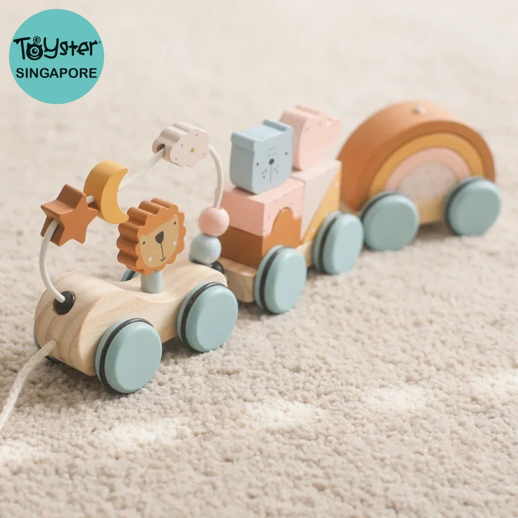 Wooden Animal Pulling Block Stars Moon Surround Train