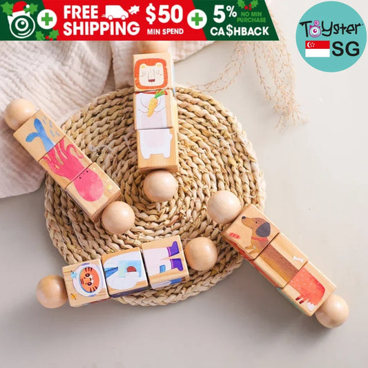 Wooden Baby Rattles Rotating Animal