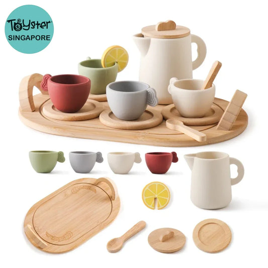 Wooden Bpa Free Silicone Toy Teapot Teacup