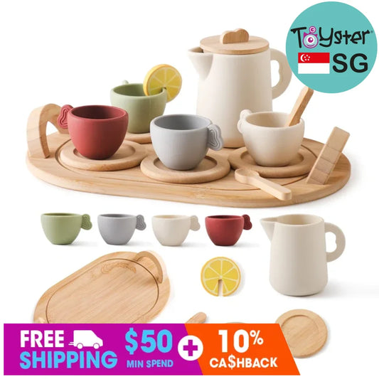 Wooden Bpa Free Silicone Toy Teapot Teacup