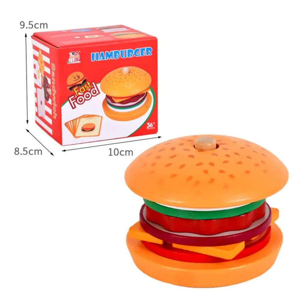 Wooden Burger Stacking Toys Hamburger Boxed