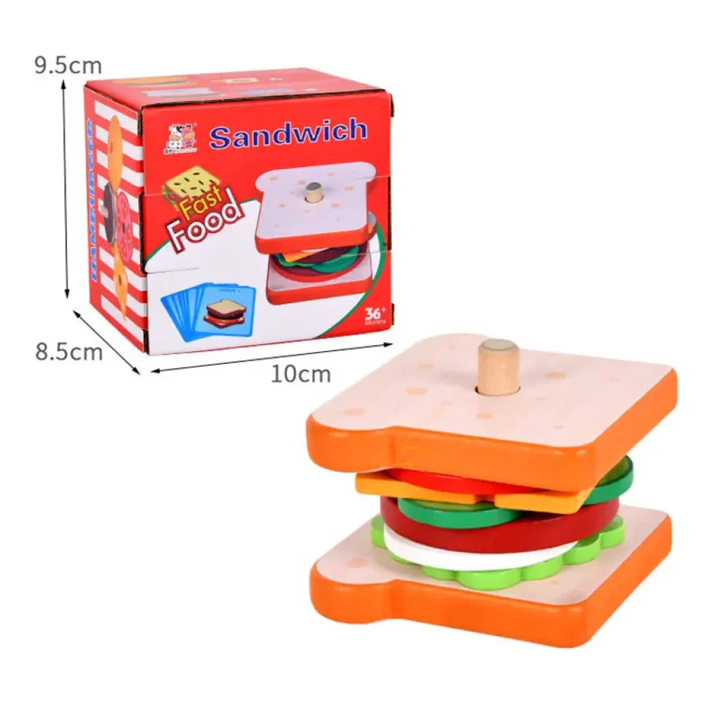 Wooden Burger Stacking Toys Sandwich Boxed