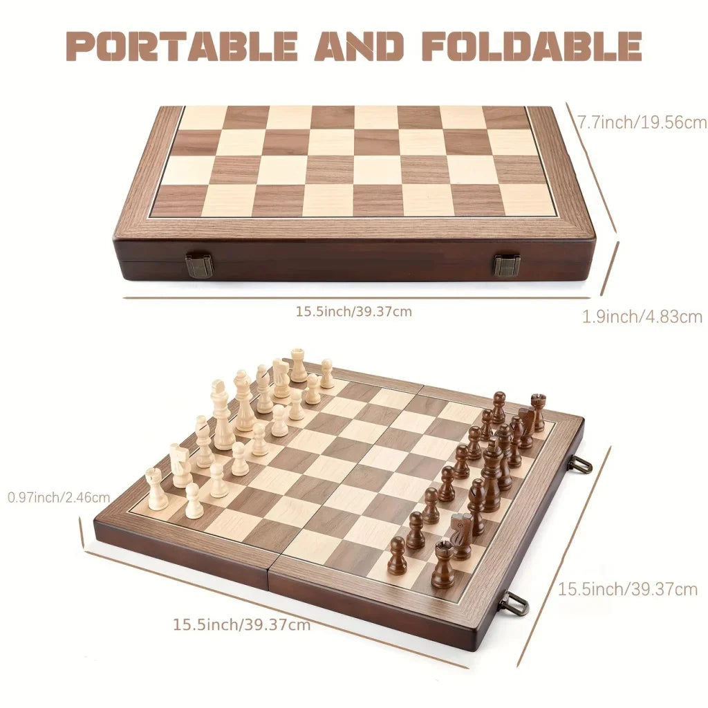 Wooden chess set 39.37cm/15.5inch with 2 additional queens - 1 set / intl