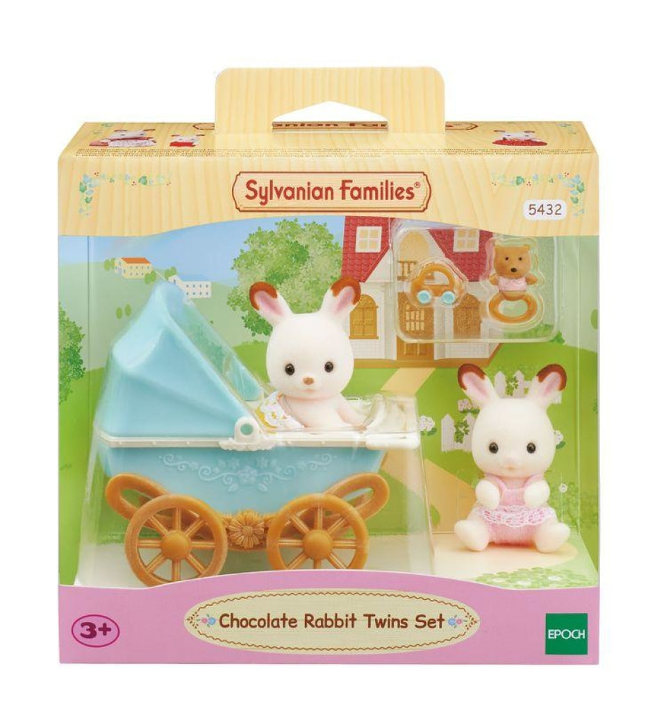 Sylvanian Families Chocolate Rabbit Twins Set (New Pram)