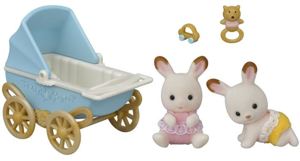 Sylvanian Families Chocolate Rabbit Twins Set (New Pram)